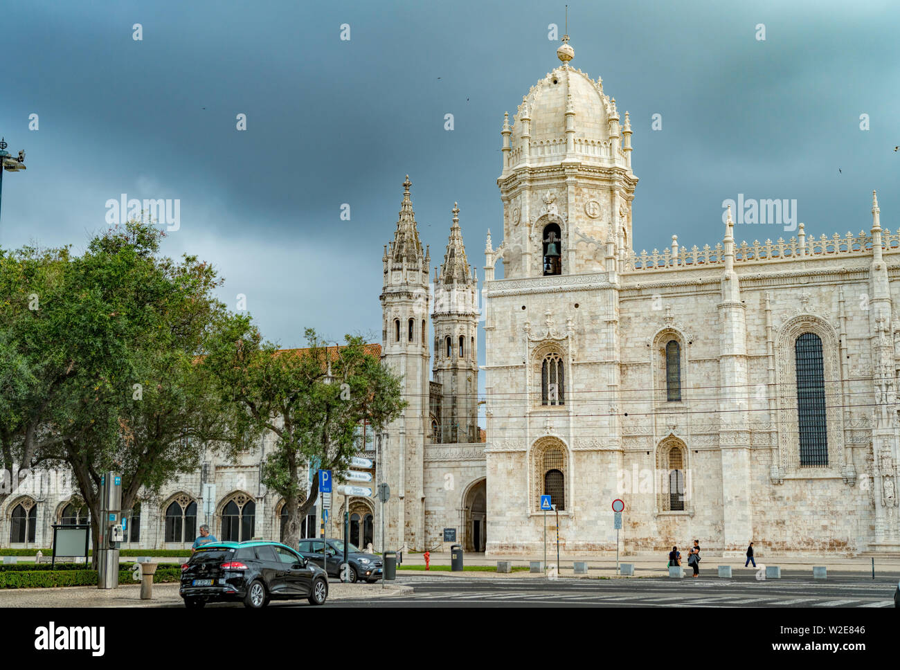 Mosteiro dos Jeronimos in Lisbon, Portugal. The monastery is one of the most prominent examples of the Portuguese Late Gothic Manueline style of archi Stock Photo