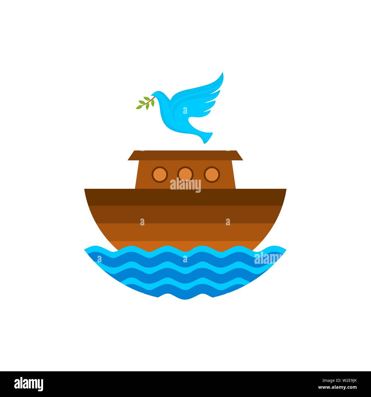 Logo of Noah's Ark. Dove with a branch of olive. Ship to rescue animals