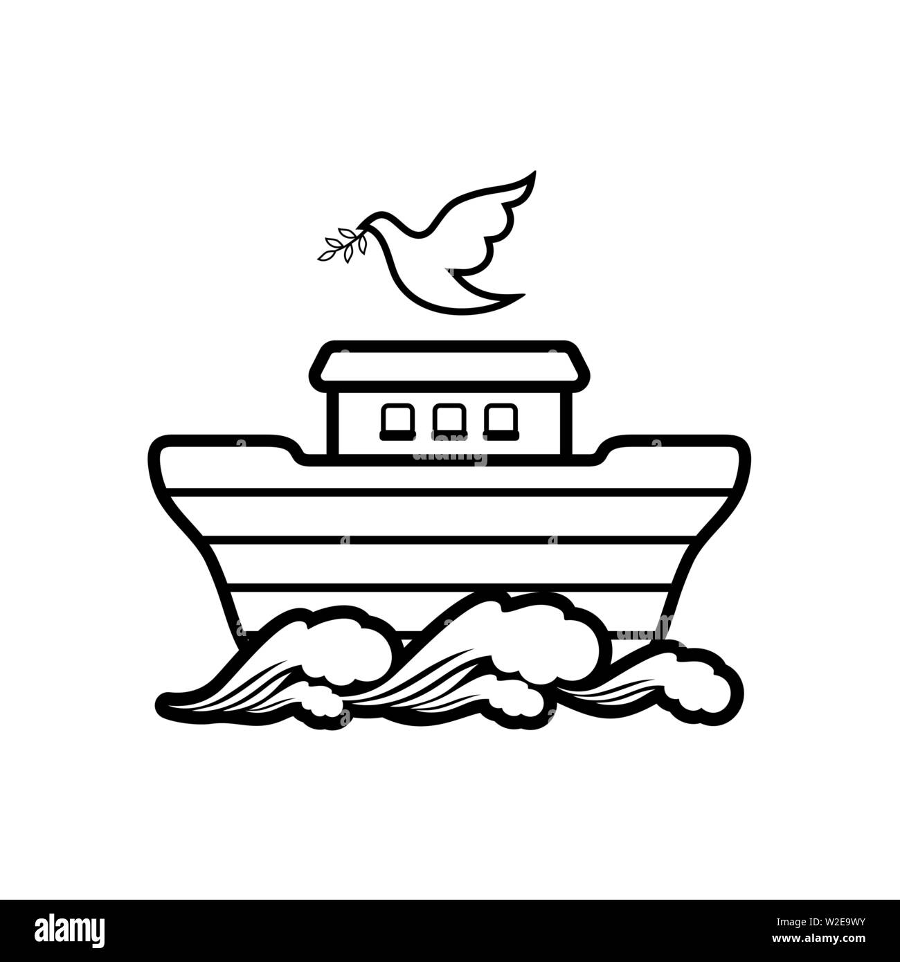 Logo of Noah's Ark. Dove with a branch of olive. Ship to rescue animals