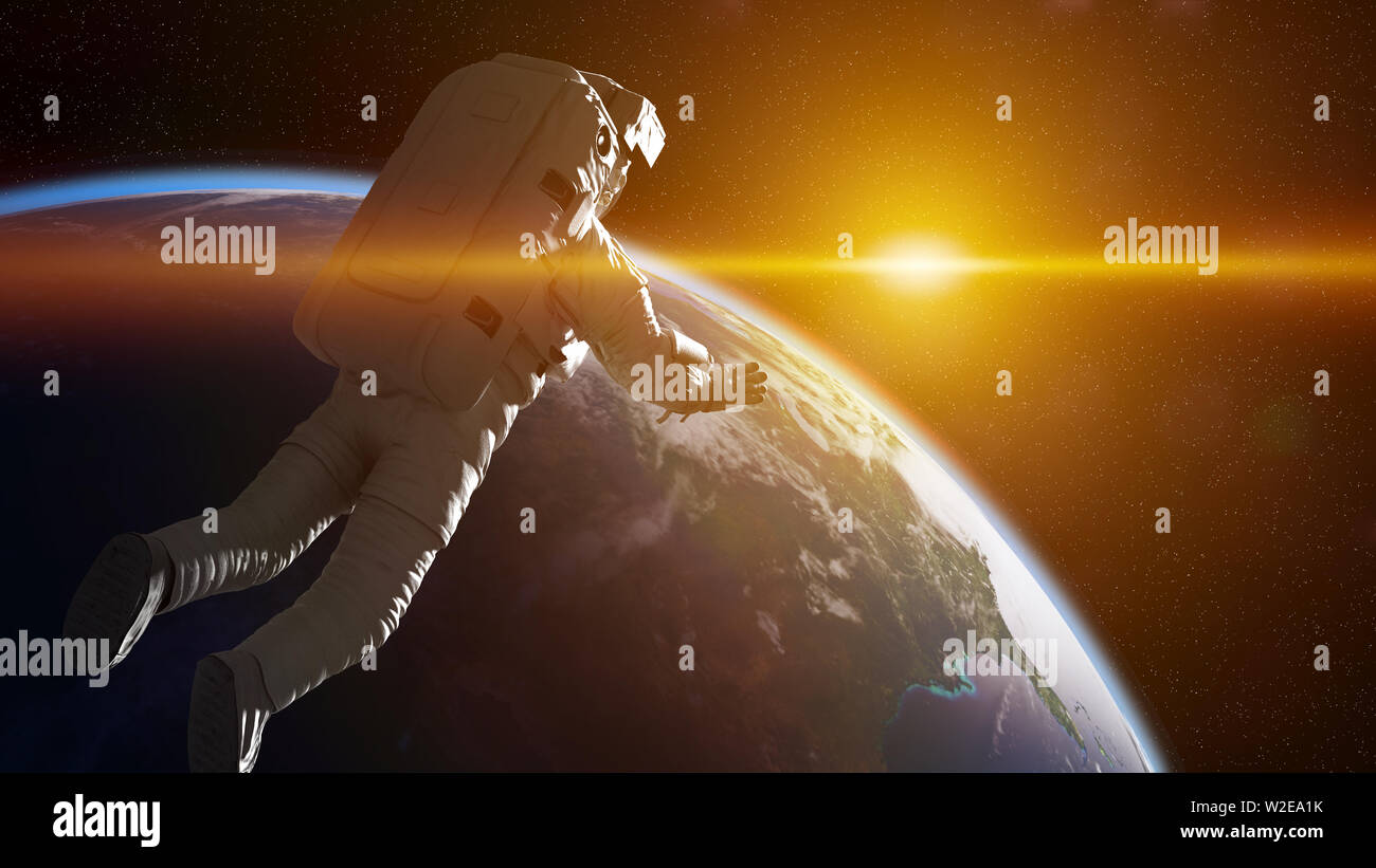 astronaut in orbit of planet Earth (3d illustration, elements of this ...