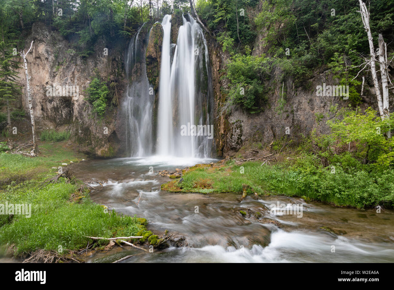 Summer view of Spearfish Falls on the Spearfish Canyon Scenic Byway in