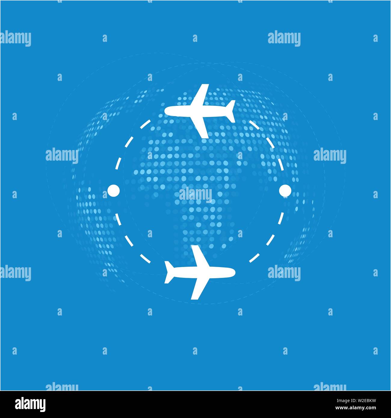 Around world on plane vector illustration. Airplane travel symbol