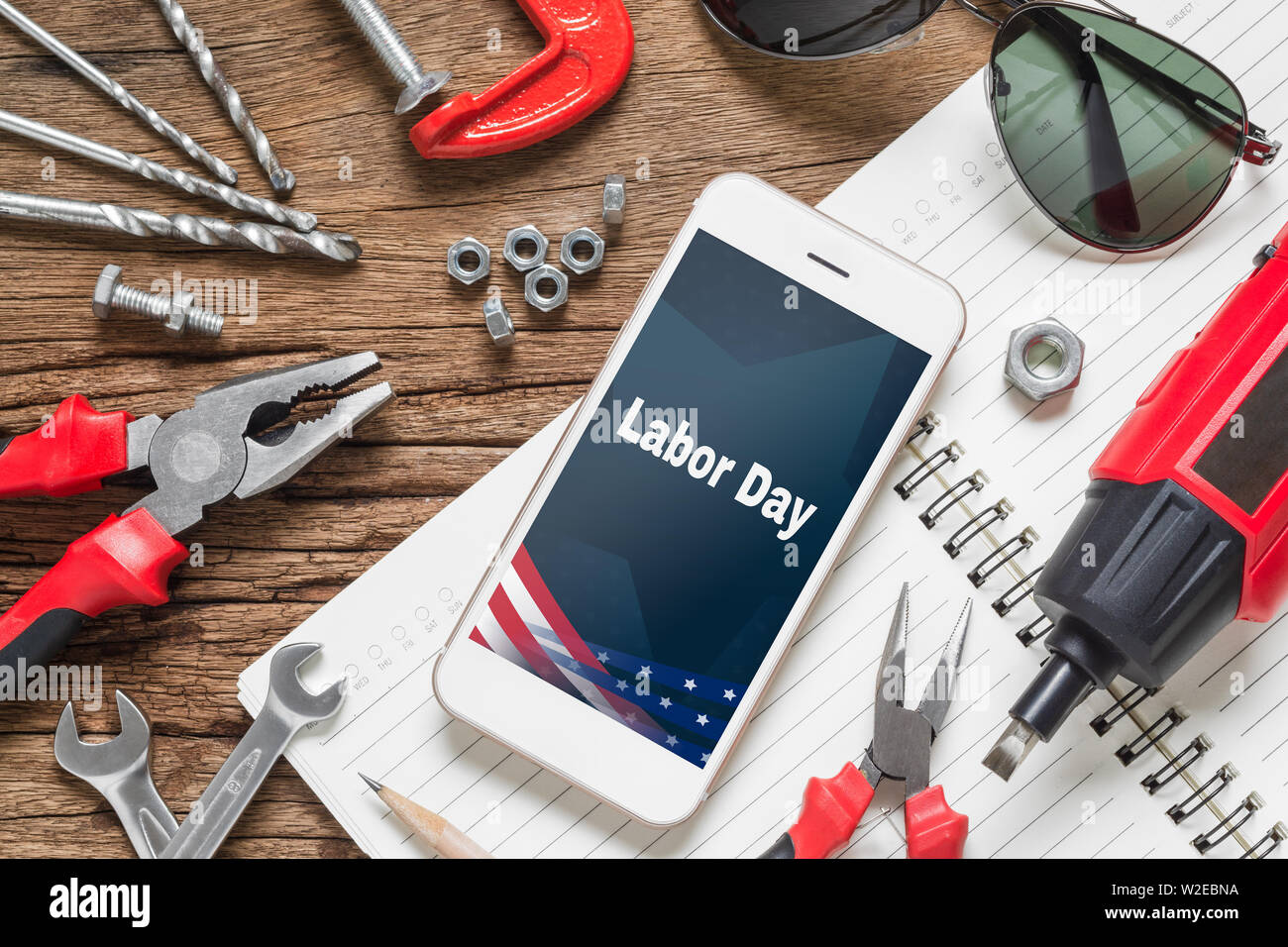 Table Top View Of Decoration The Sign Of Usa Labor Day Background