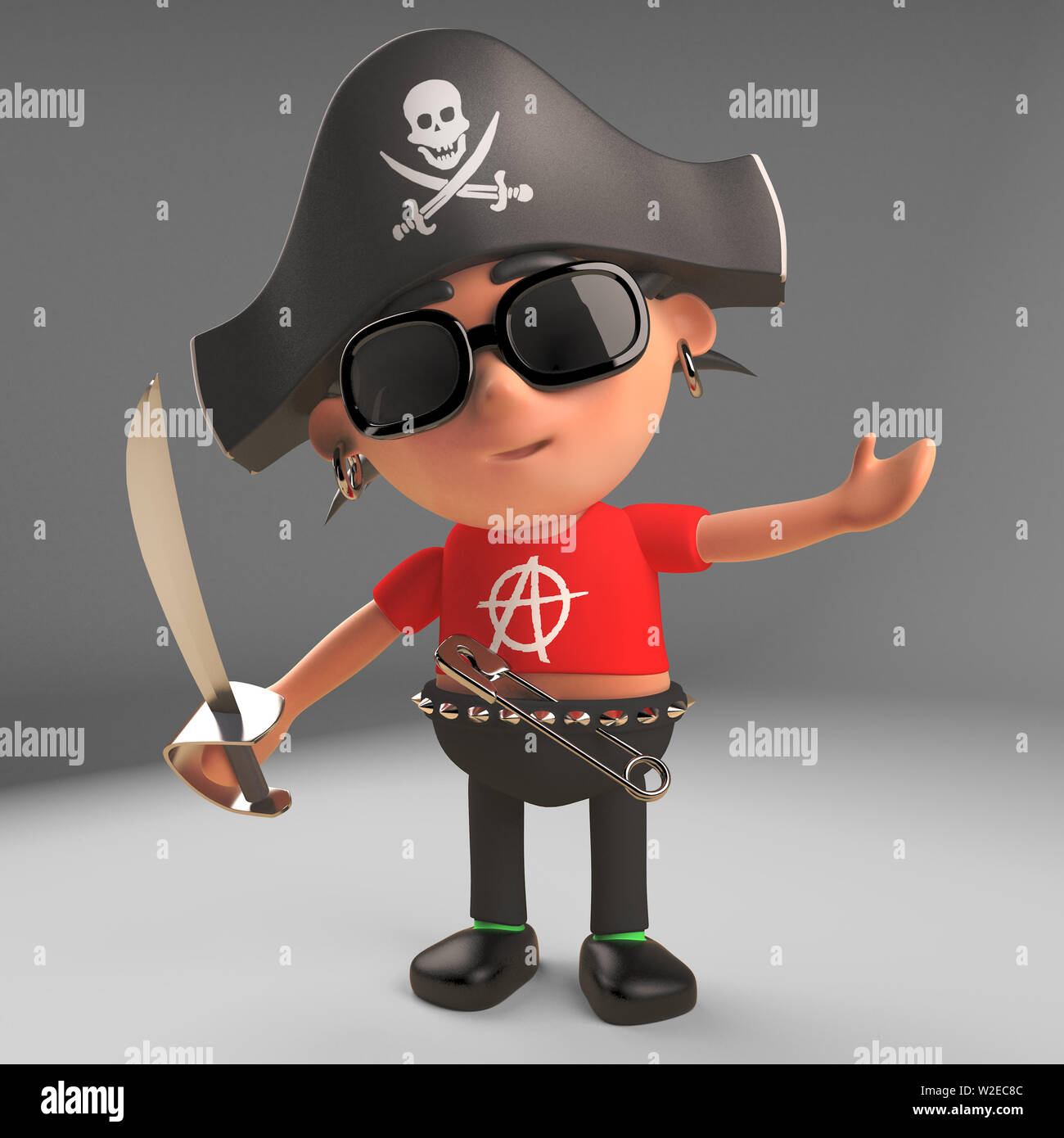 Pirative Rocker Cartoon punk rocker wearing a skull and crossbones pirate hat and ...