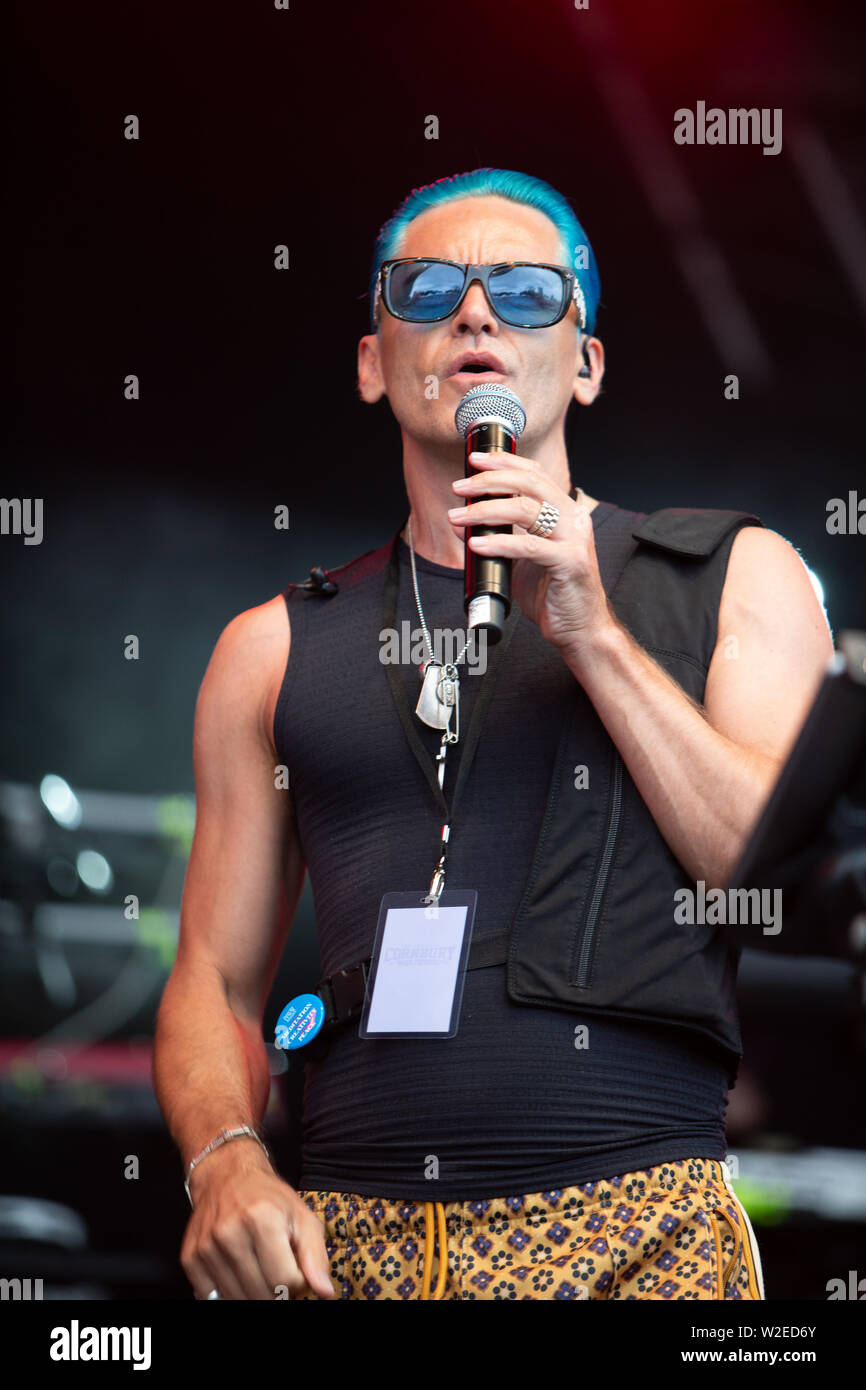 Trevor Horn and his band play the 2019 Cornbury Festival, Great Tew, Oxfordshire Stock Photo