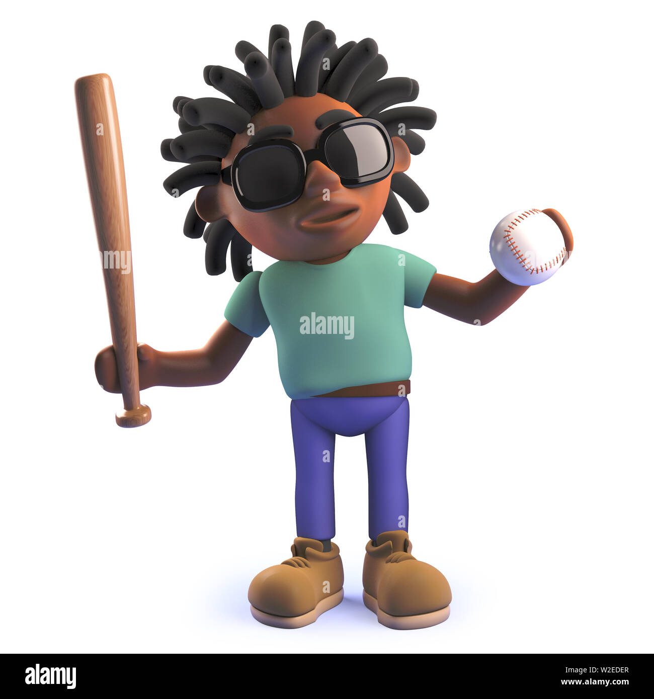 Rendered 3d image of a black African cartoon character in 3d holding a  baseball bat and ball Stock Photo - Alamy