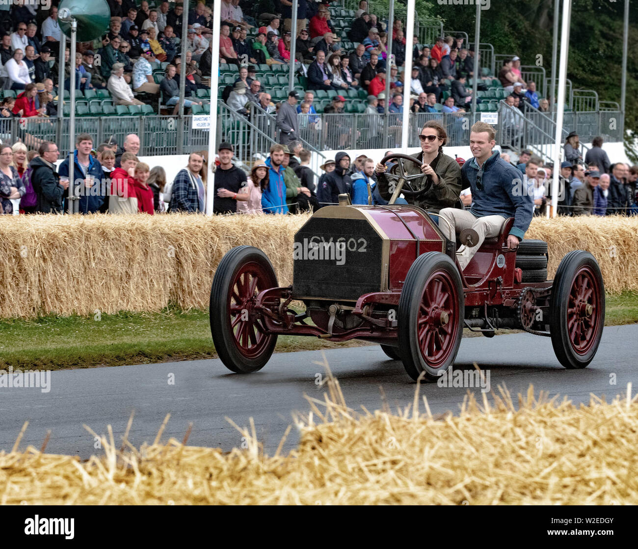 1903 Mercedes 60HP streaking past the grandstand for the hill climb at the 2019 Goodwood Festival of Speed, Sussex, UK. Stock Photo
