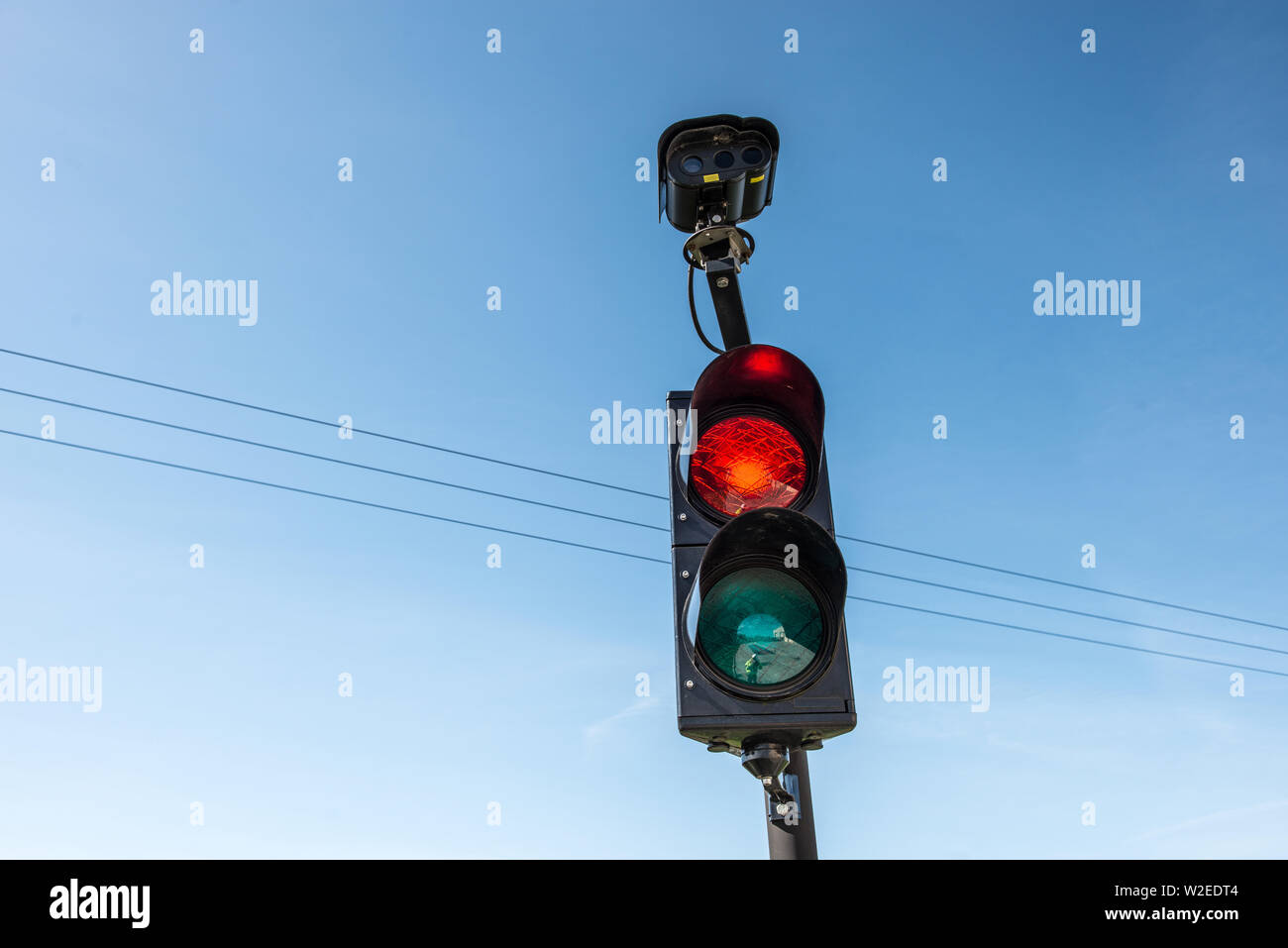 traffic light with surveillance camera Stock Photo