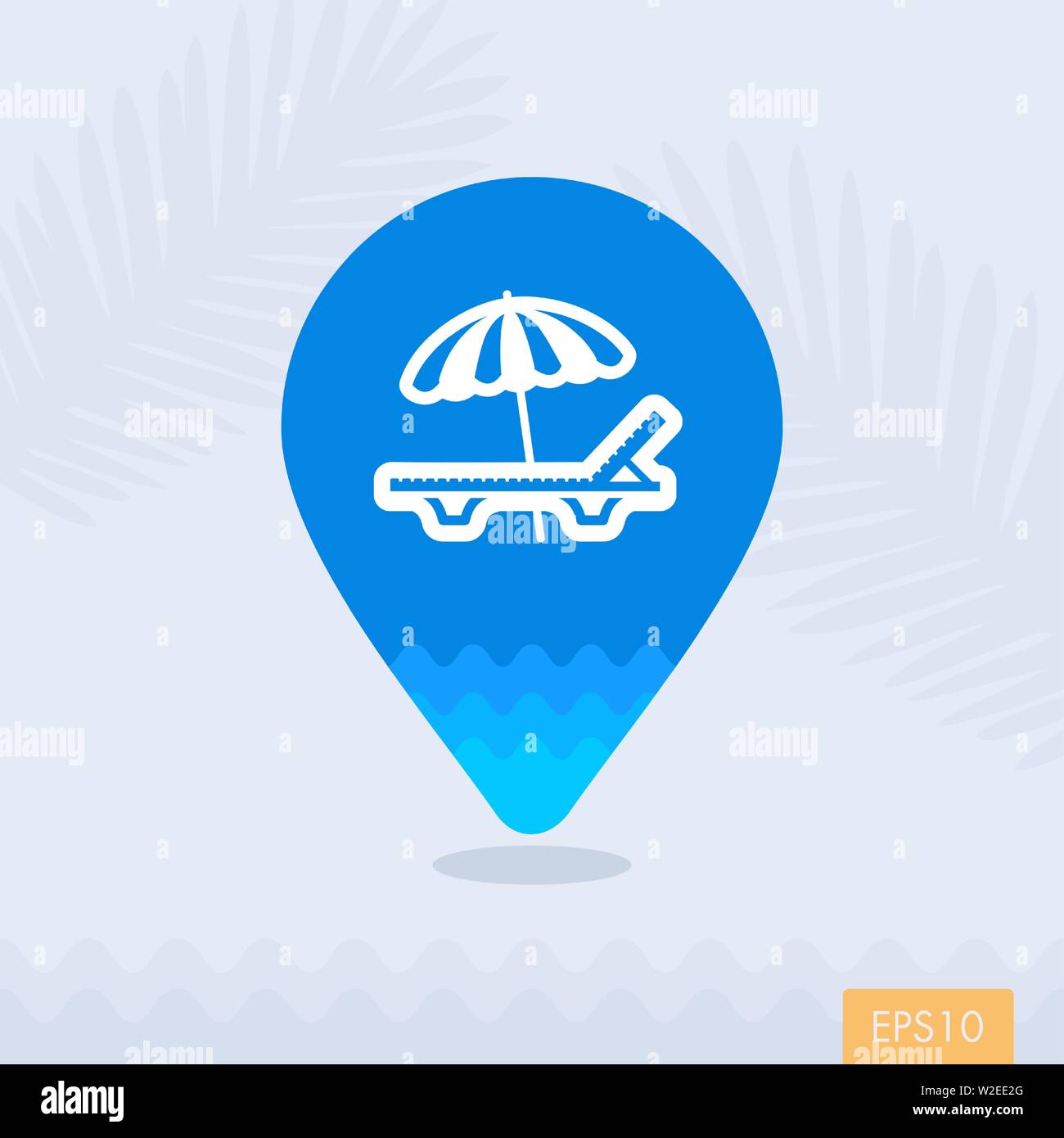 Beach chaise lounge with umbrella vector pin map icon. Map pointer ...
