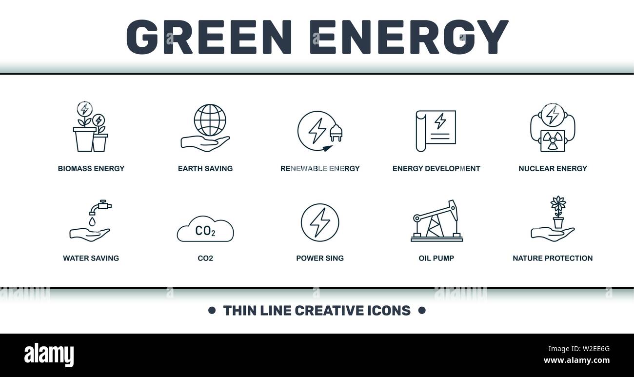 Power And Energy icons thin line set collection. Includes creative ...