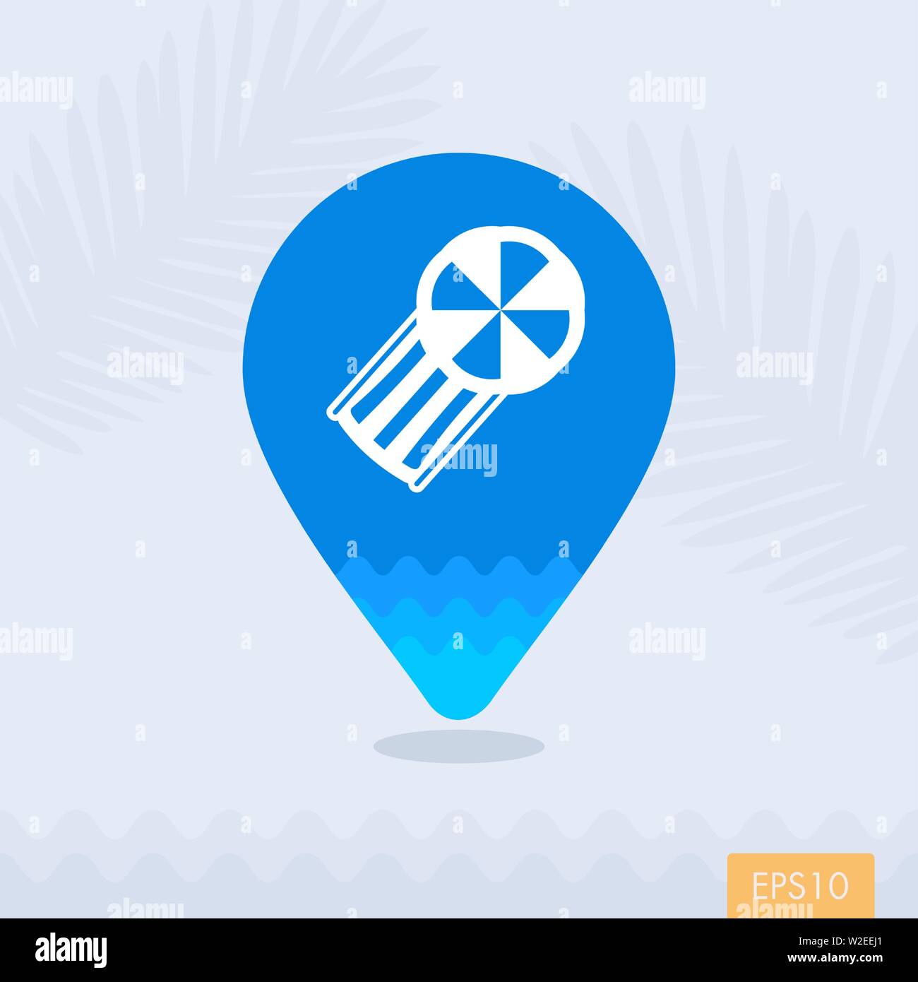 Beach chaise lounge with umbrella vector pin map icon. Map pointer ...
