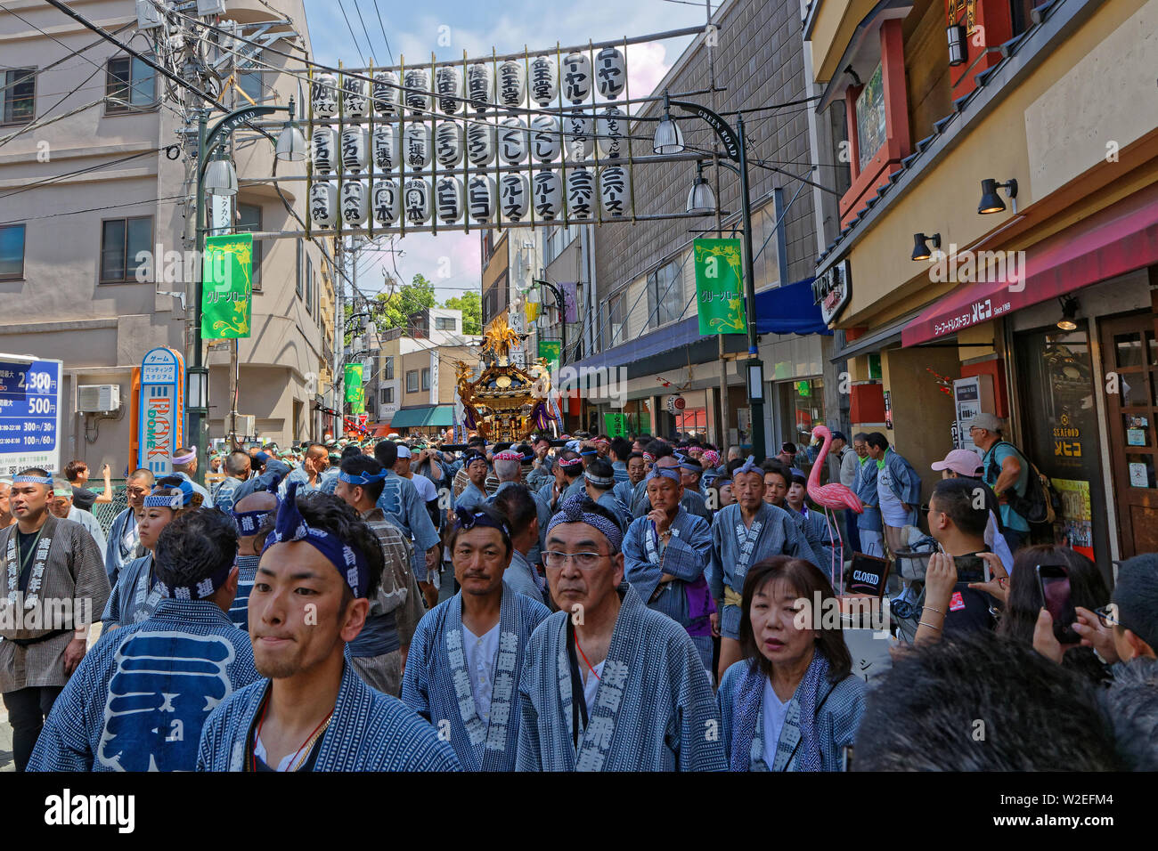 TOKYO, JAPAN, May 19, 2019 : Sanja Matsuri is one of the great Shinto festivals of Tokyo and is held in May, in Asakusa district, around Senso-ji temp Stock Photo