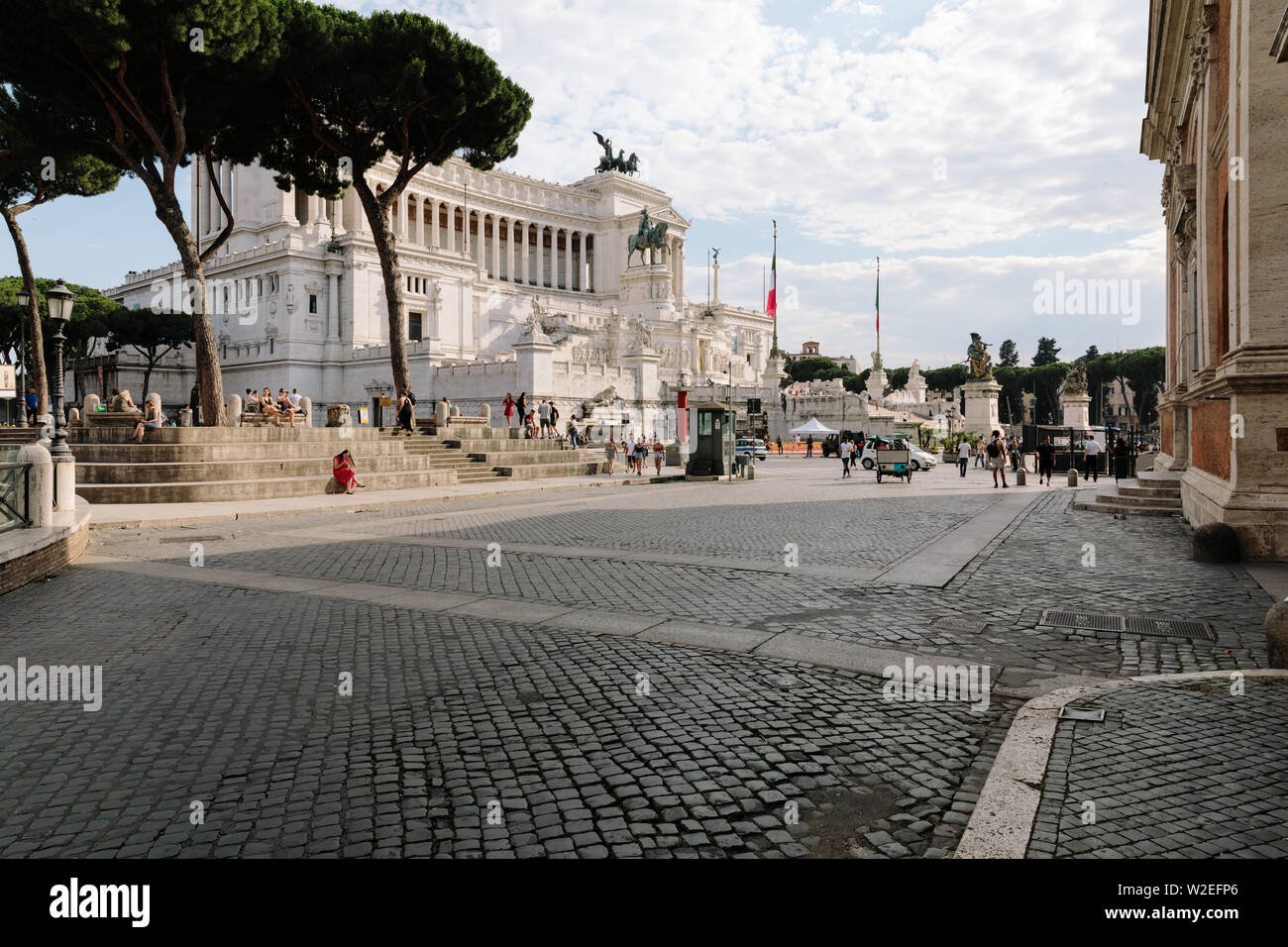 Rome, Italy - June 19, 2018: Panoramic front view of museum the Vittorio Emanuele II Monument also known as the Vittoriano or Altare della Patria on P Stock Photo