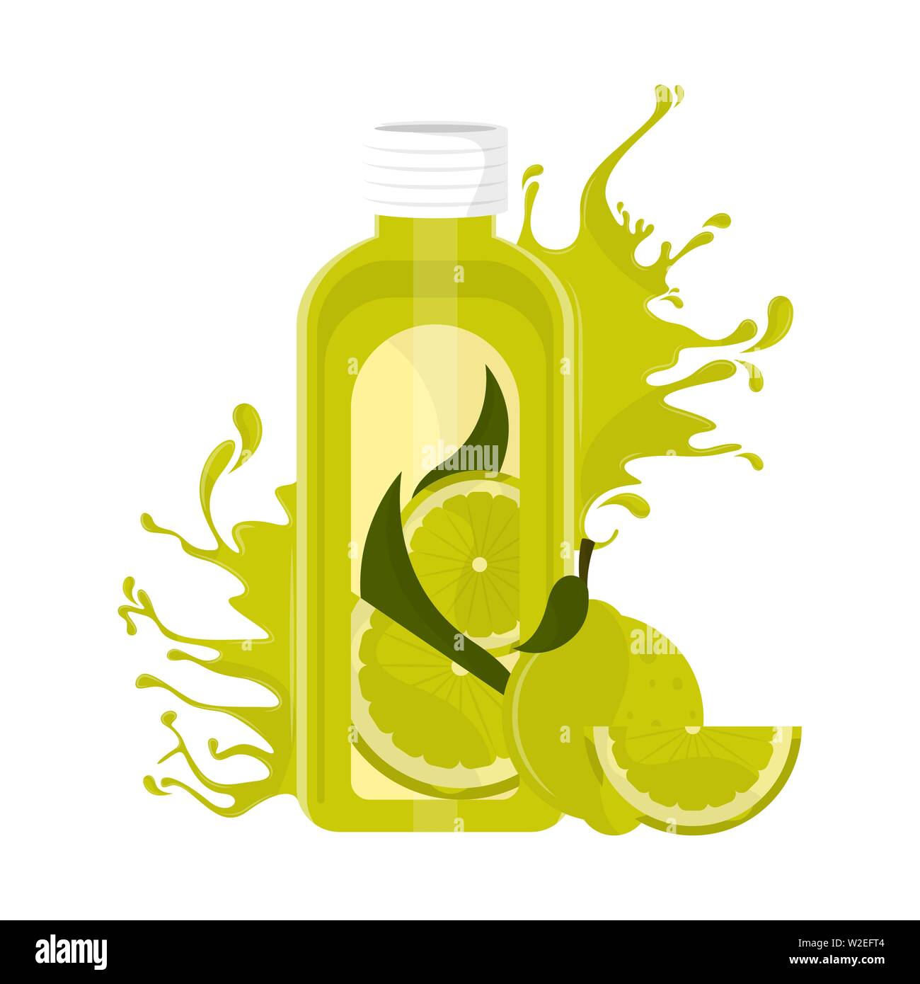 Lemon juice bottle with splash and fruit- Vector Stock Vector Image ...