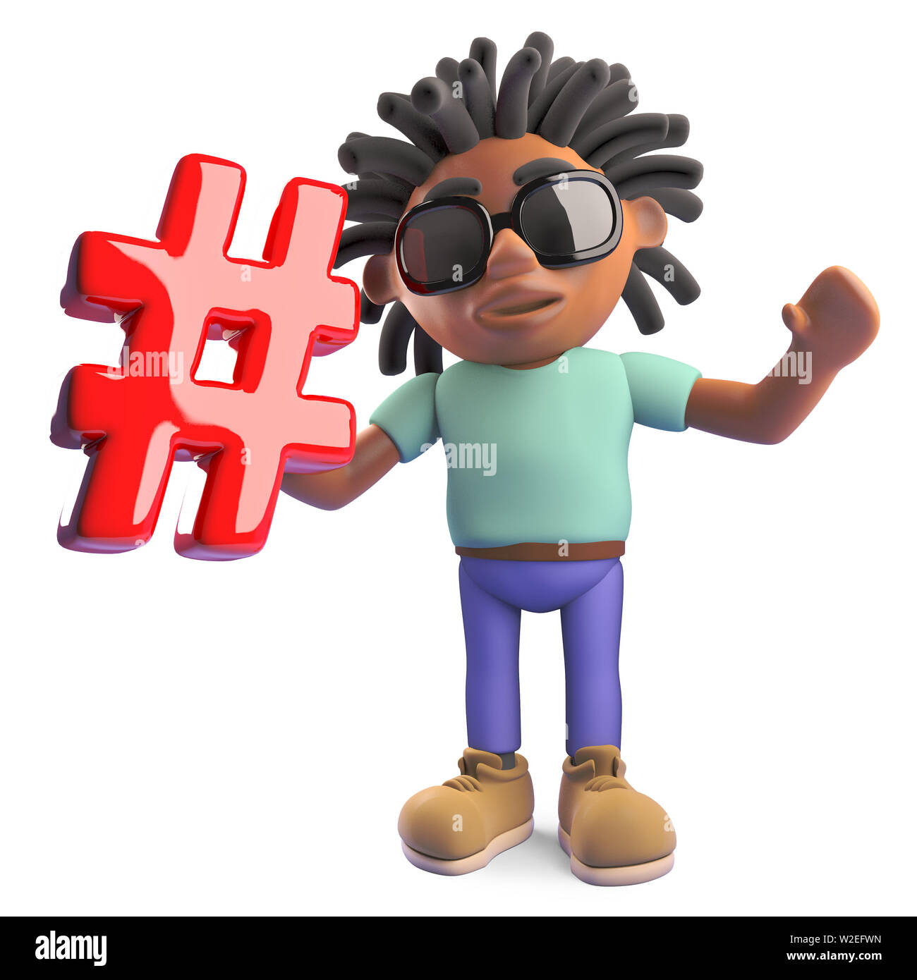 Cool black African man with dreadlocks holding an email address symbol