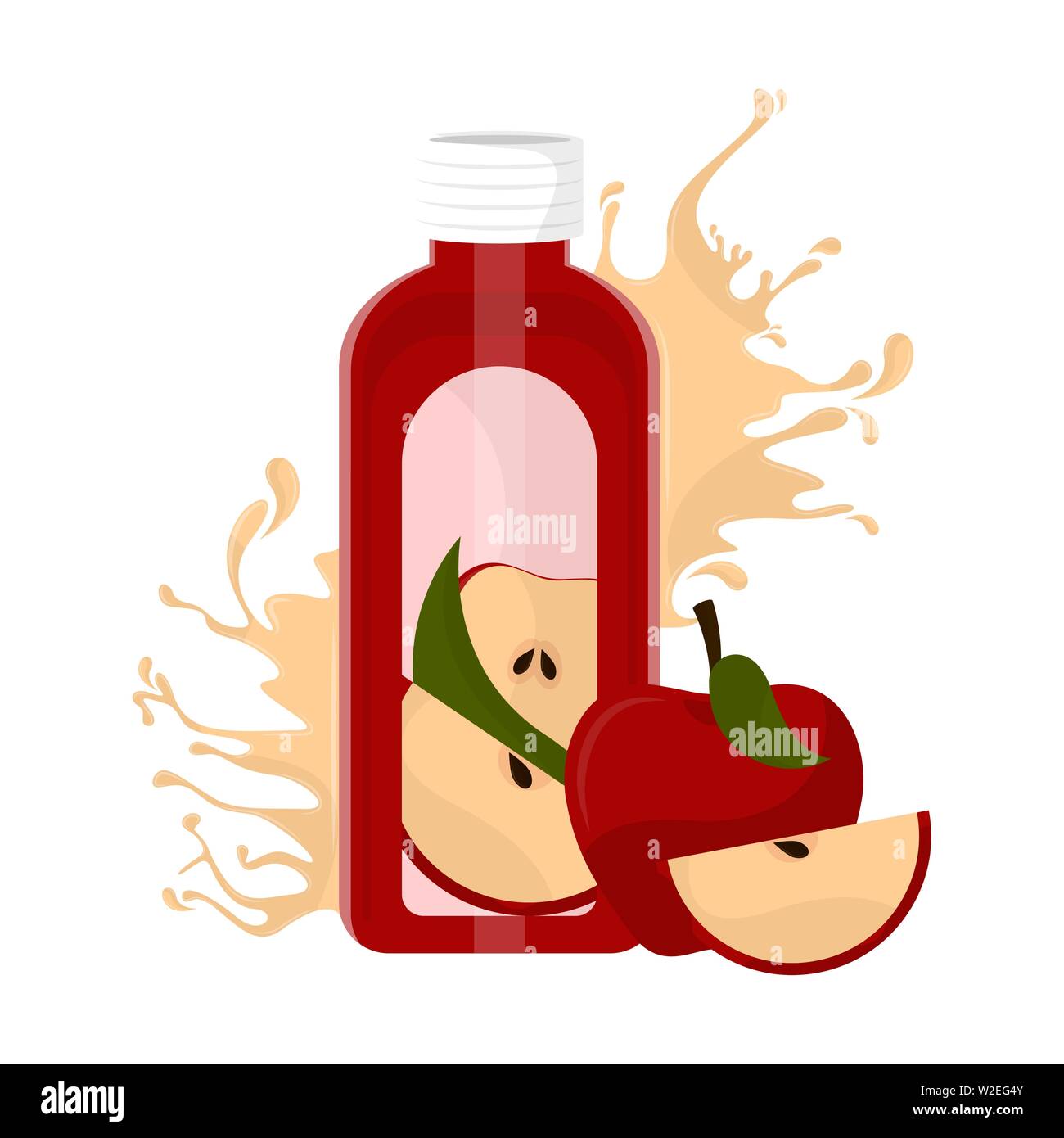 Apple juice bottle with splash and fruit Vector Stock Vector Image