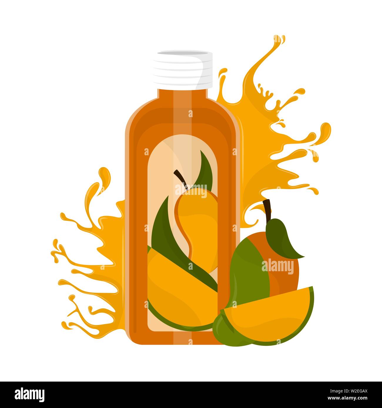 Mango juice bottle with splash and fruit - Vector Stock Vector Image ...