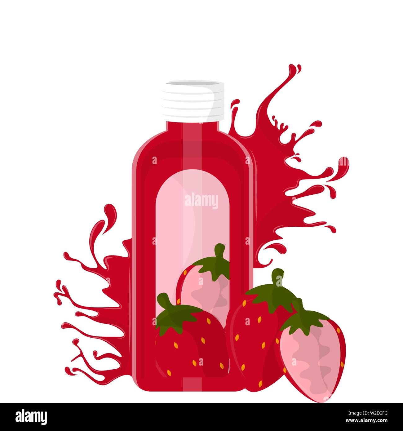 Strawberry juice bottle with splash and fruit Vector Stock Vector