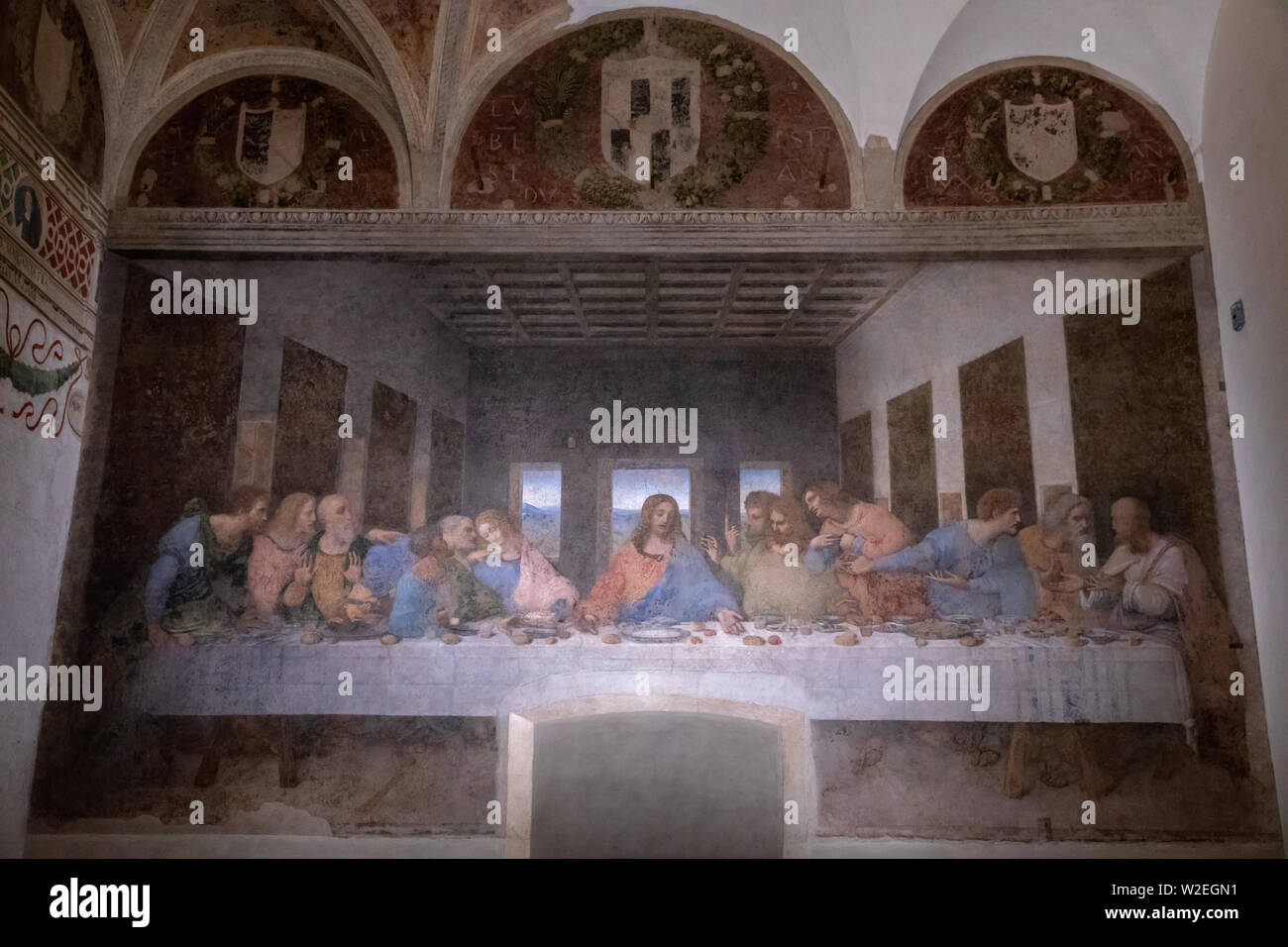 Milan, Italy June 27, 2018 Interior of refectory of the convent