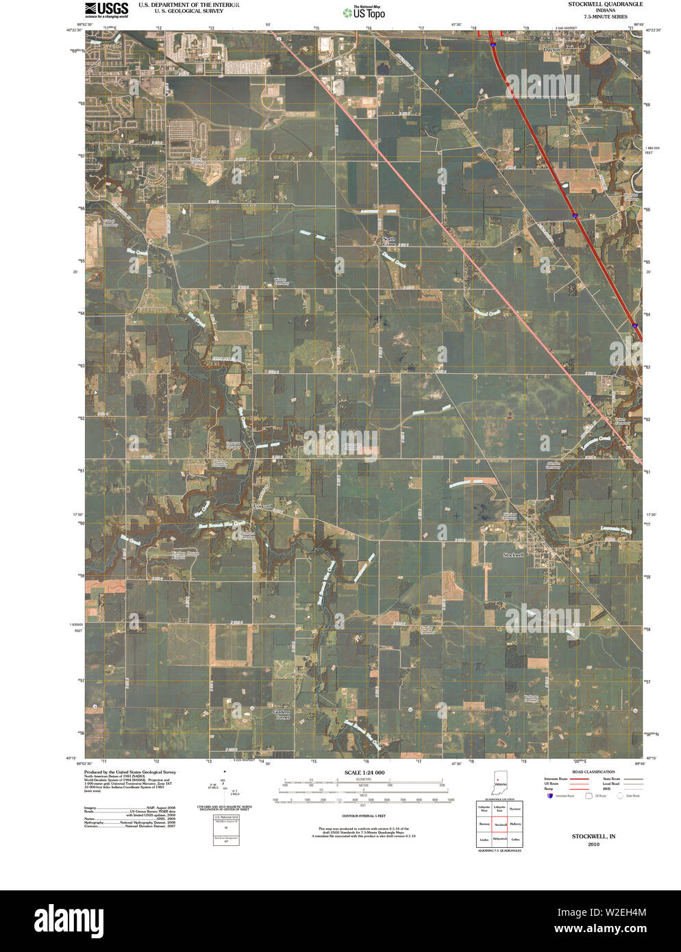 USGS TOPO Map Indiana IN Stockwell 20100526 TM Restoration Stock Photo ...