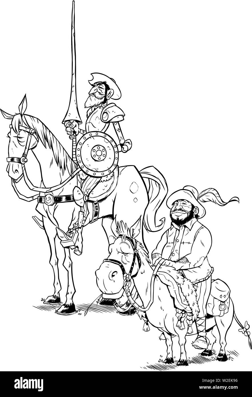 Don Quixote and Sancho Panza on White Stock Vector
