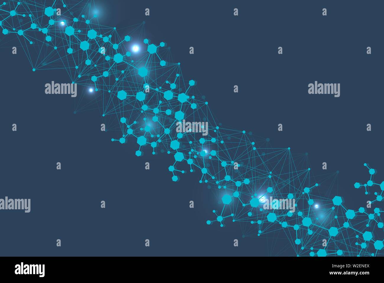 Science network pattern, connecting lines and dots. Technology hexagons