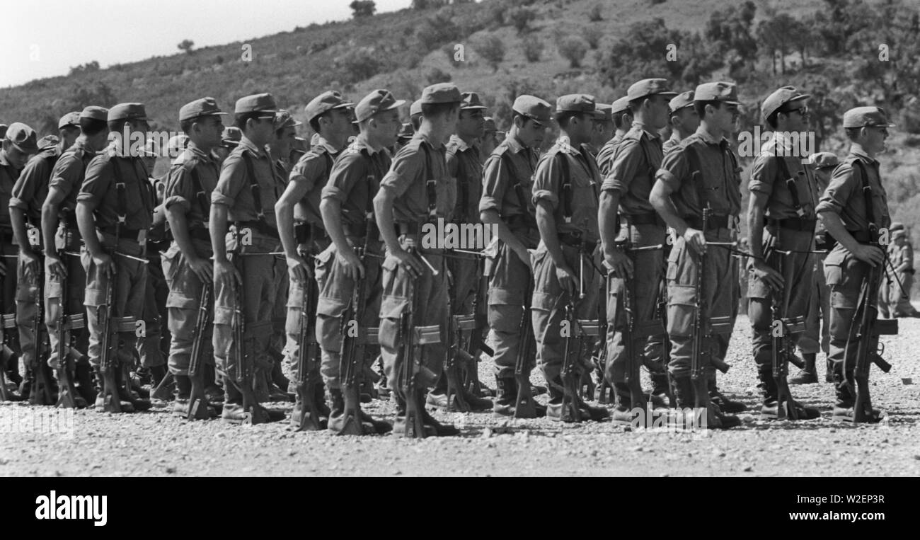 Ejército, servicio militar. Campamento Sant Climent Sescebes, Girona. Años 70. Stock Photo