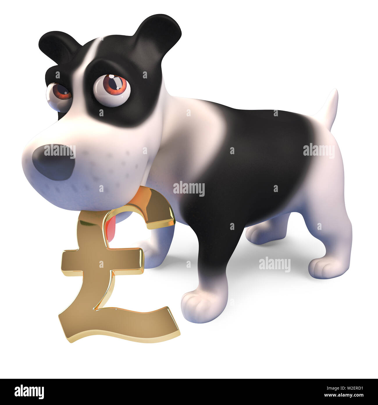 Lucky puppy dog holds a UK Pounds sterling currency symbol, 3d render illustration Stock Photo