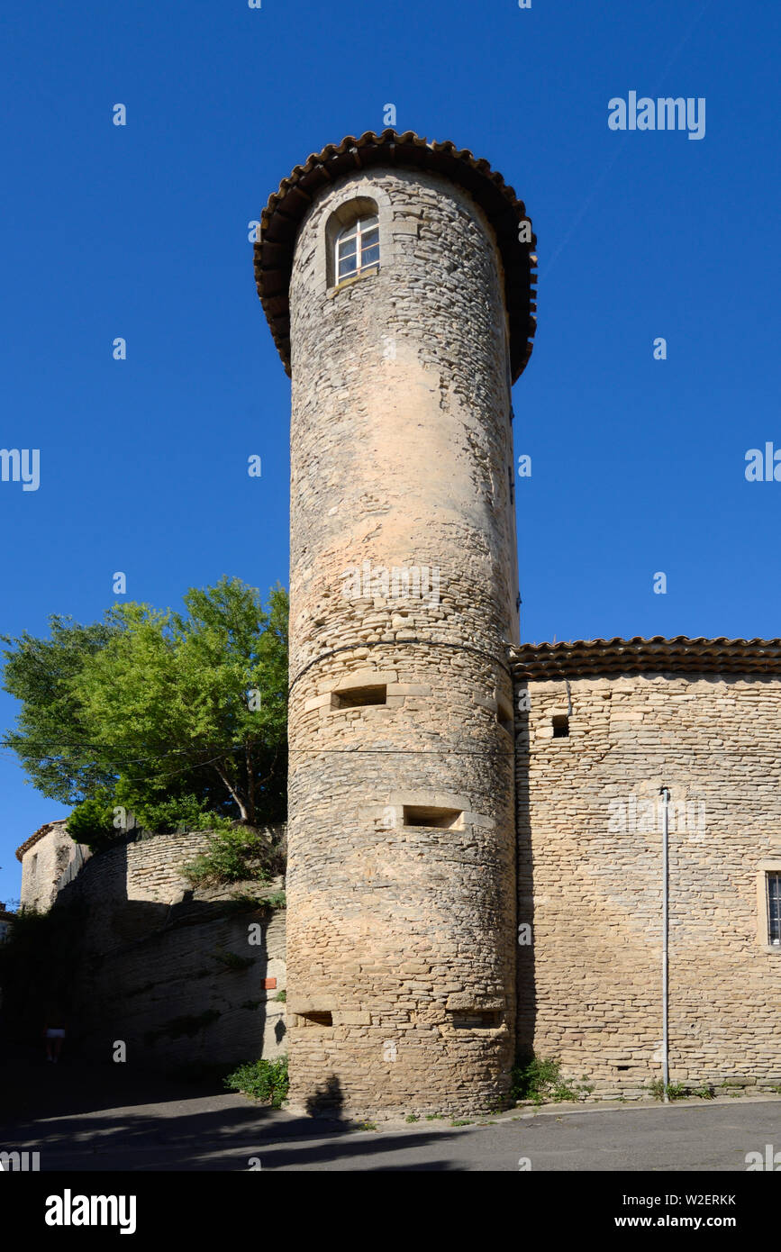 Medieval Stone Tower & Ramparts of Château de Goult or Goult Chateau, dates back to the c13th, Goult Luberon Provence France Stock Photo