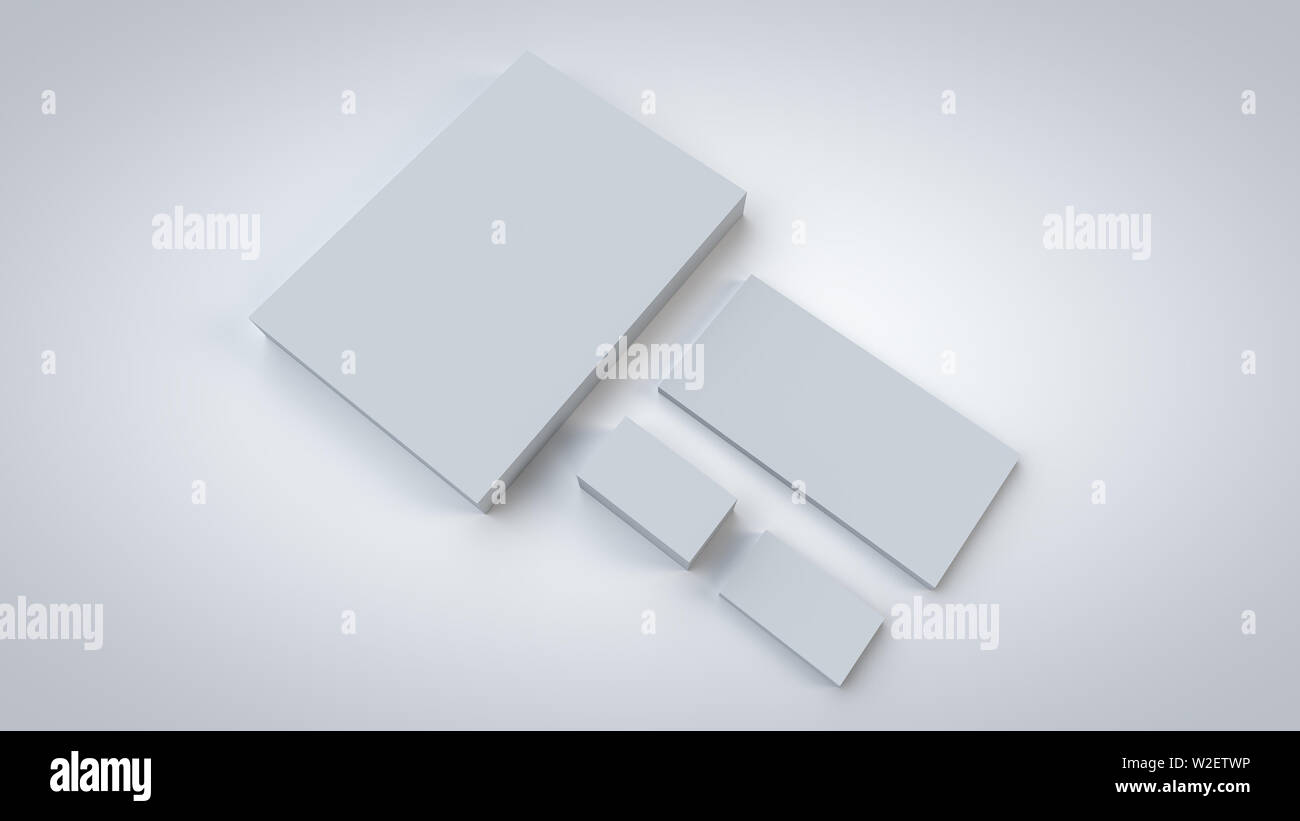 Blank 3d Illustration Stationery Mockup Letterhead Business Cards And Envelopes Isolated On White With Soft Shadows Closer View Stock Photo Alamy