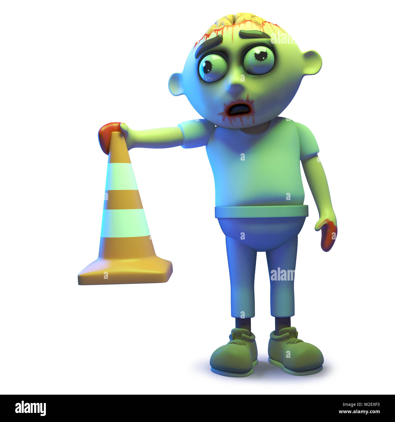 Zombie monster is the one who puts all the traffic cones out in the night,  3d illustration render Stock Photo - Alamy