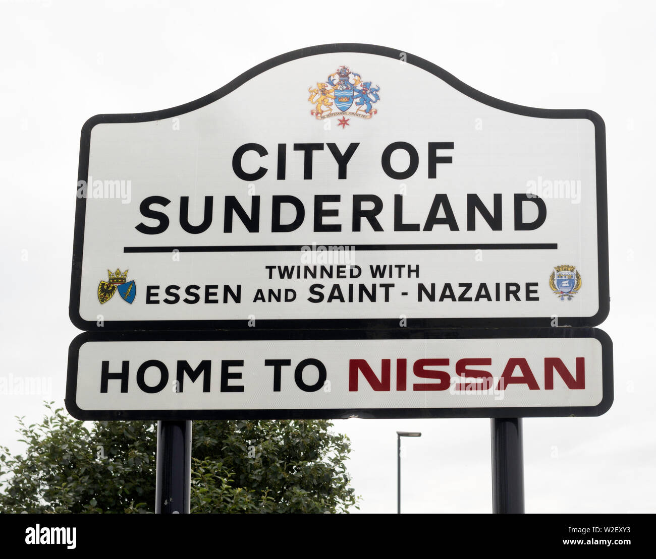 Road or town or city sign, City of Sunderland, Home to Nissan, Washington, north east England, UK Stock Photo