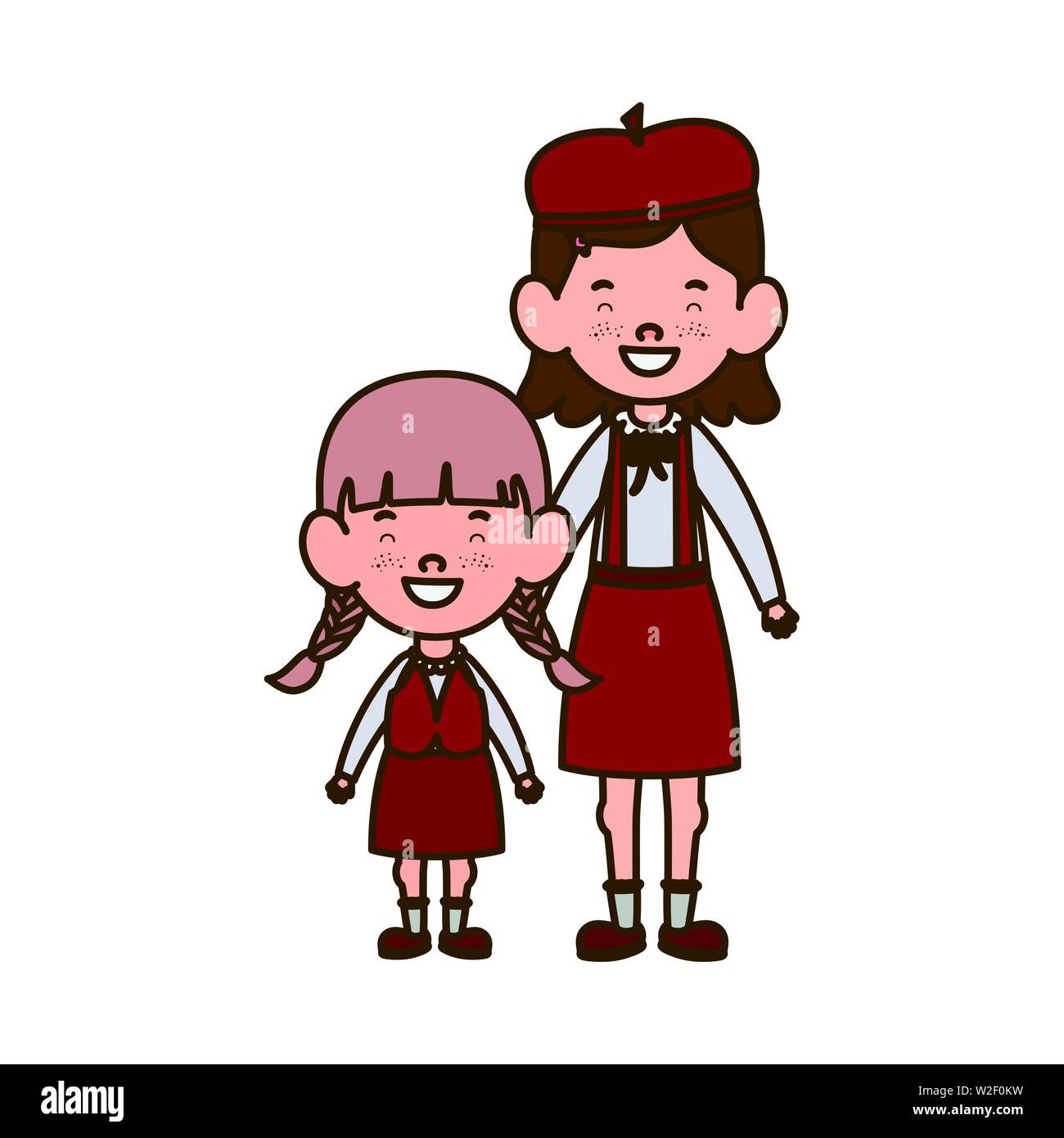 student girls standing smiling on white background Stock Vector Image ...