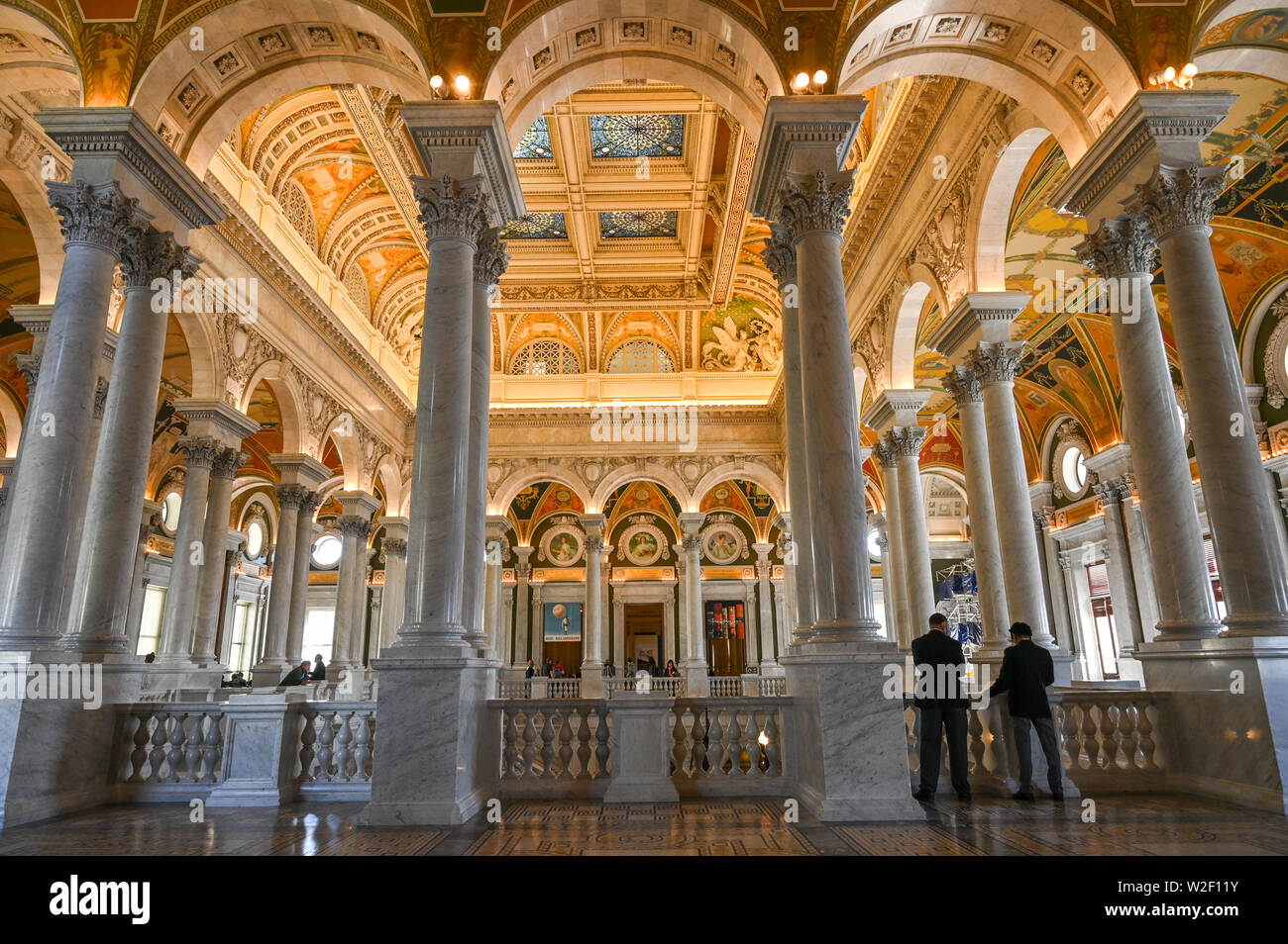 Entrance Hall at the Library of Congress at Capitol Hill. The library houses 167 million items including more than 30 million books. Stock Photo
