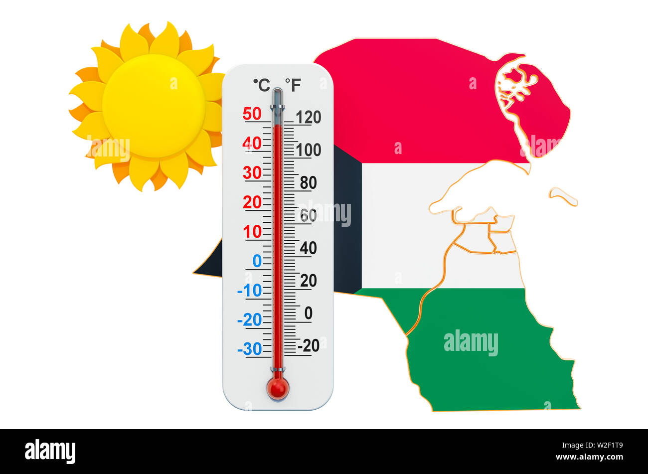 Heat in Kuwait concept. 3D rendering isolated on white background Stock