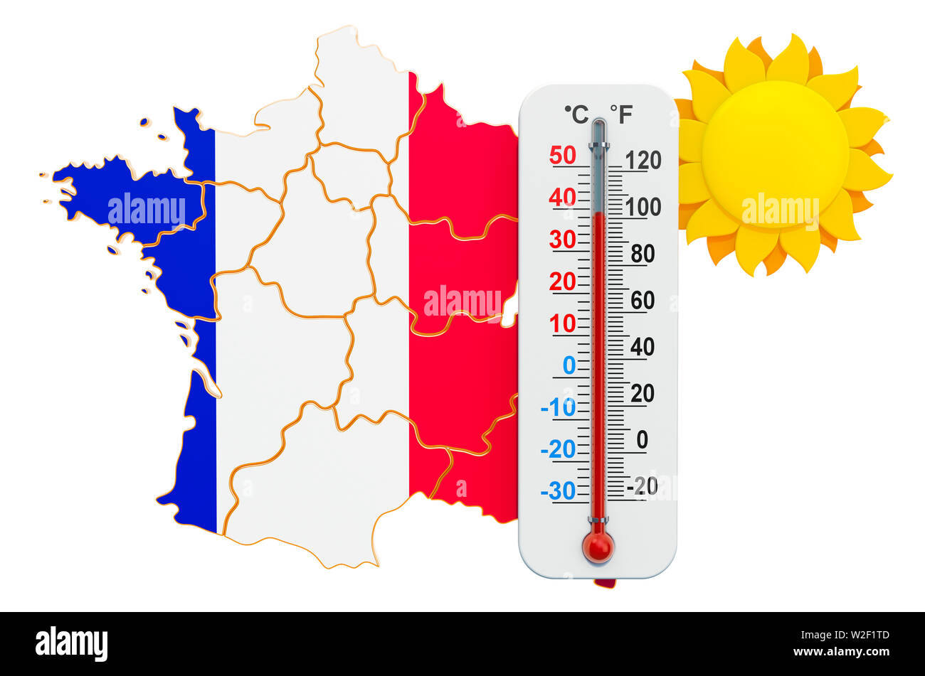 Heat in France concept. 3D rendering isolated on white background Stock
