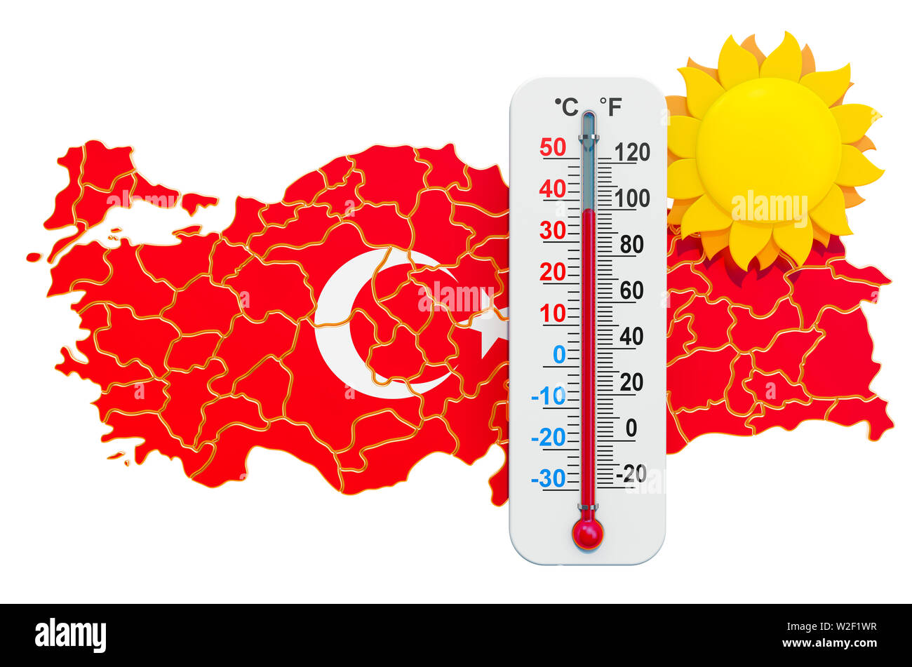 Heat in Turkey concept. 3D rendering isolated on white background Stock