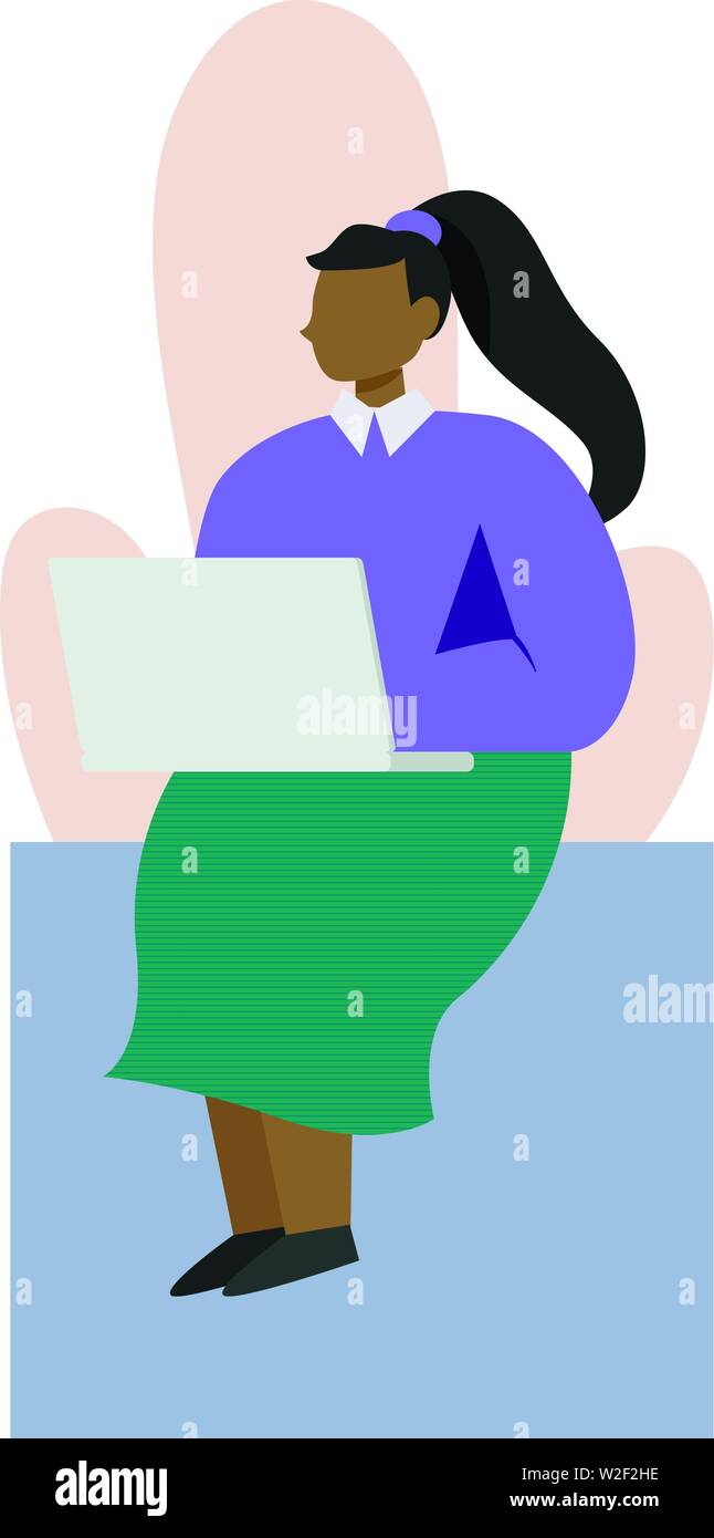 A woman working or studying on a laptop. In minimalist style Cartoon flat Vector Illustration Stock Vector