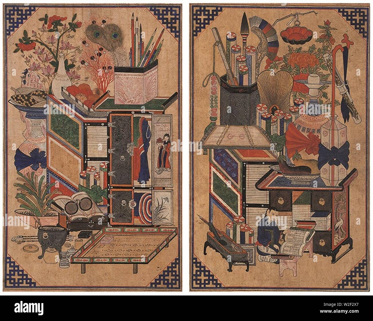 Chaekgeori Late nineteenth-century Six-panel screen Stock Photo