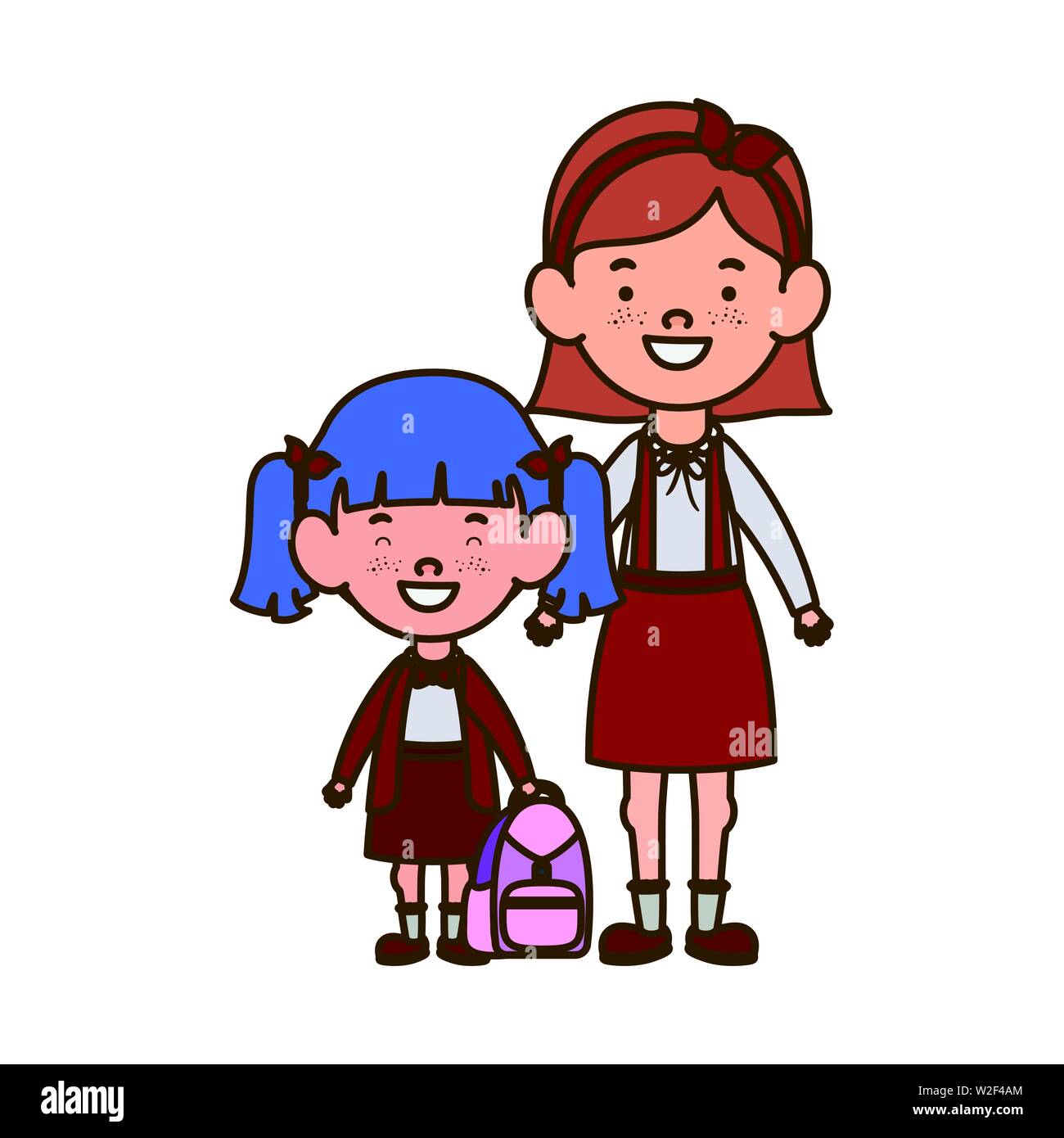 student girls standing smiling on white background Stock Vector Image ...