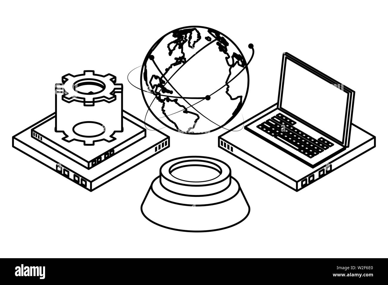 computing global technology and networking in black and white Stock Vector
