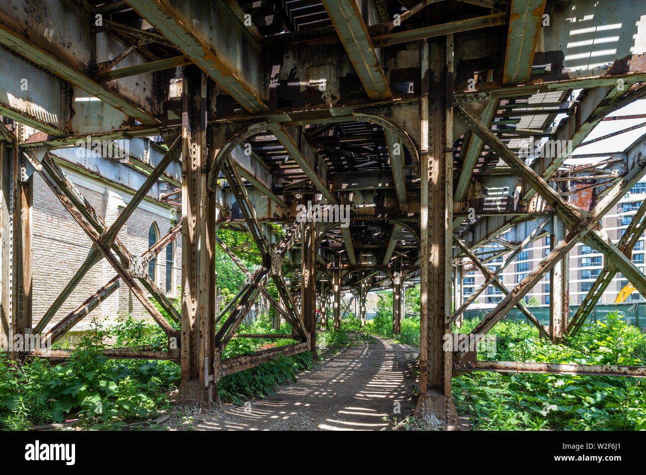 Under the elevated train tracks in the Old Town neighborhood Stock