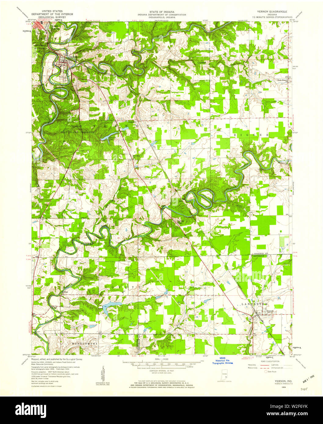 USGS TOPO Map Indiana IN Vernon 160422 1959 24000 Restoration Stock Photo