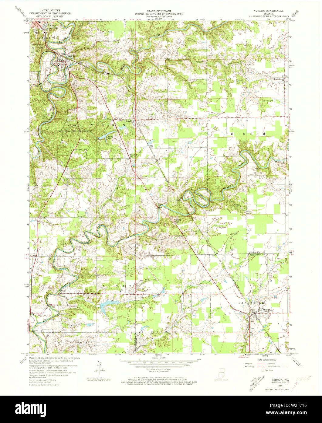 USGS TOPO Map Indiana IN Vernon 160423 1959 24000 Restoration Stock Photo