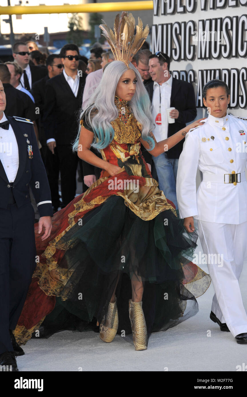 Lady Gaga onstage at the 2010 MTV Video Music Awards, a defining OMG moment captured in a dynamic frame