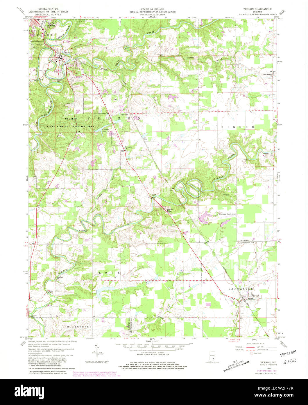 USGS TOPO Map Indiana IN Vernon 160424 1959 24000 Restoration Stock Photo