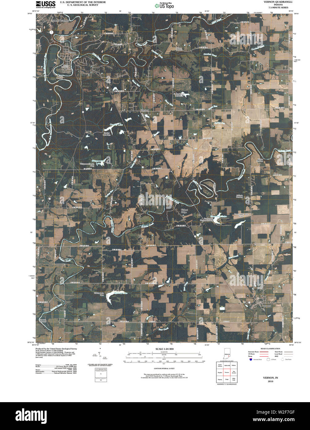 USGS TOPO Map Indiana IN Vernon 20100525 TM Restoration Stock Photo
