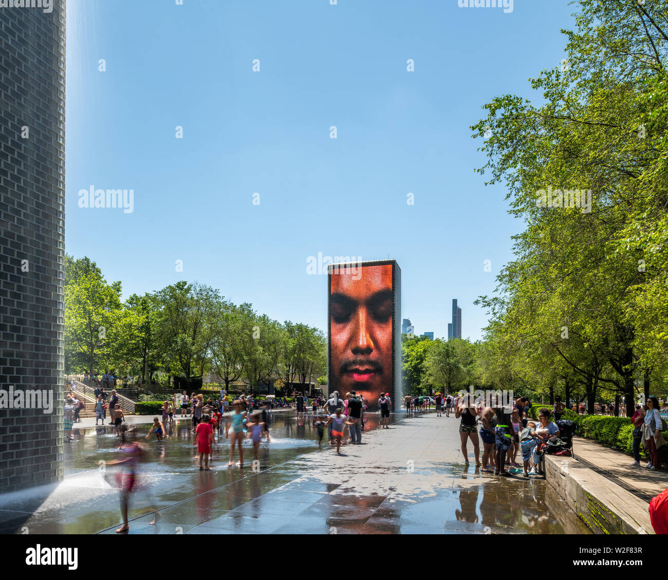 Crown Fountain in Millennium Park Stock Photo