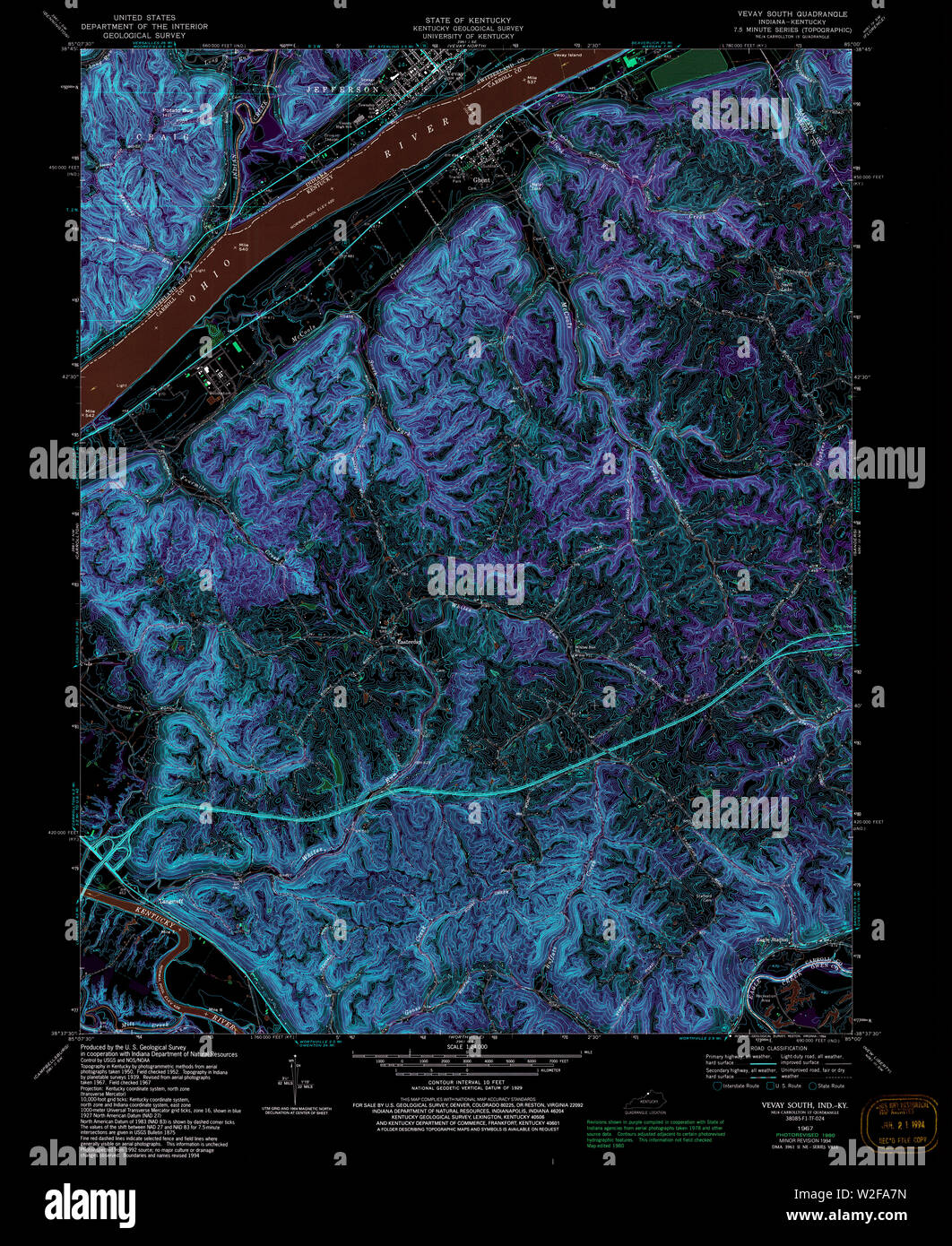 USGS TOPO Map Indiana IN Vevay South 156179 1967 24000 Inverted