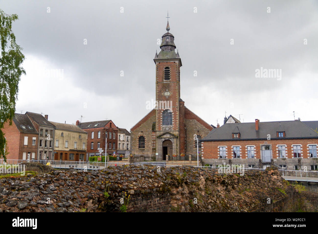 Eglise Notre-Dame de l’assomption (Curch of Our Lady of the Assumption) in Bavay, France. Shot in May 2019. Stock Photo